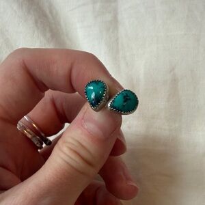 Handmade Turquoise an Sterling Silver Teardrop Stud Earrings Jewelry